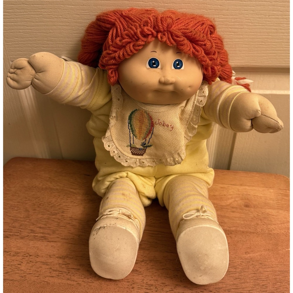 Vintage Cabbage Patch Kids Orange Hair Pony Tail Girl Doll Blue Eyes 1985?